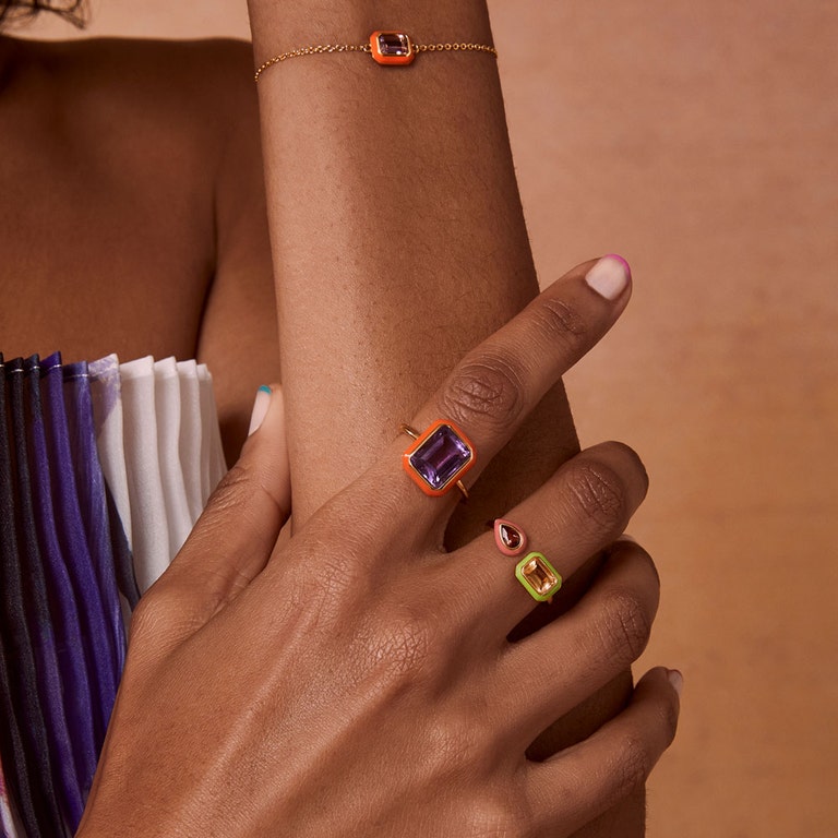 chunky enamel stacking rings with enamel bracelet