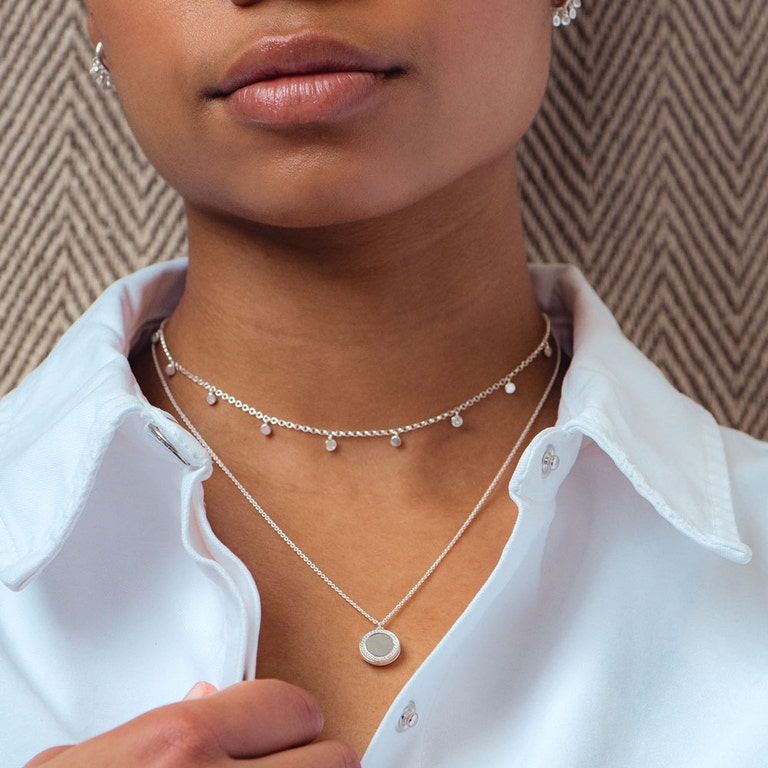 Silver Biography Single Adorned Rainbow Moonstone Necklace
