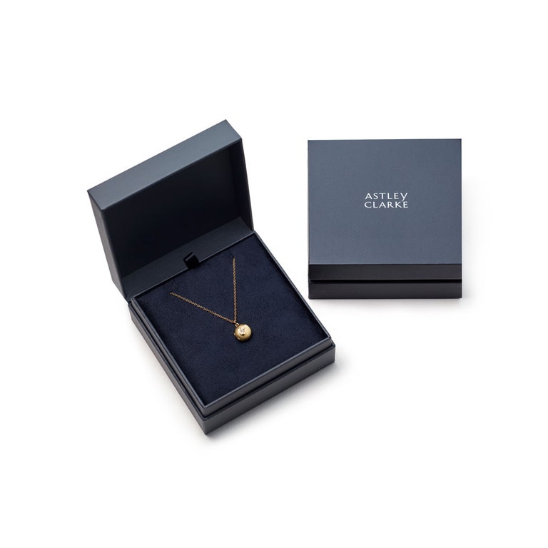 gold locket necklace in packaging box