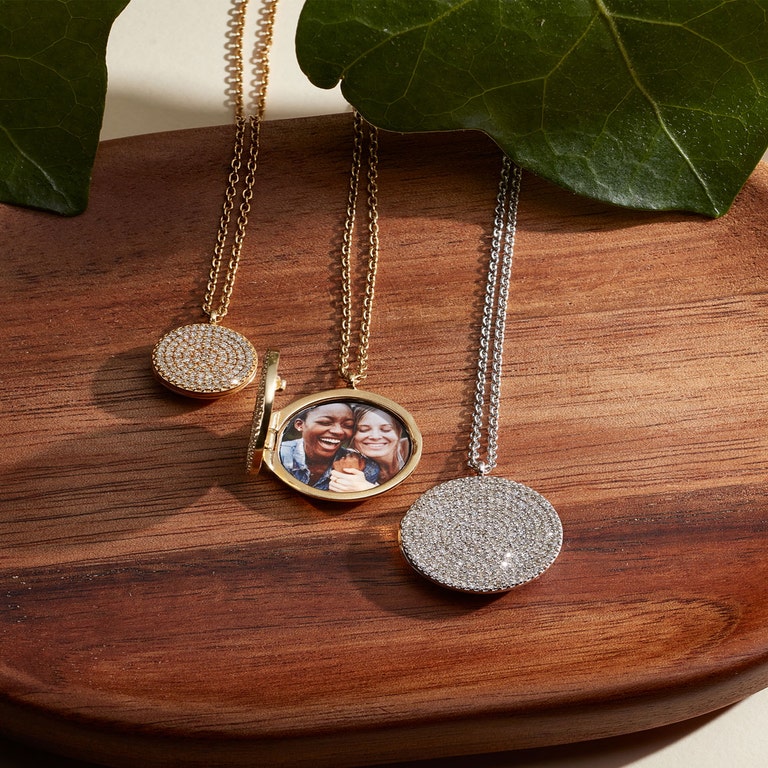 Solid Gold Icon Large Natural Diamond Locket Necklace