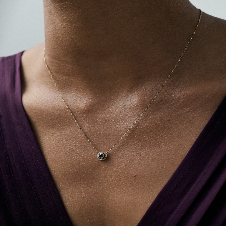 Solid Gold February Amethyst Pendant Necklace