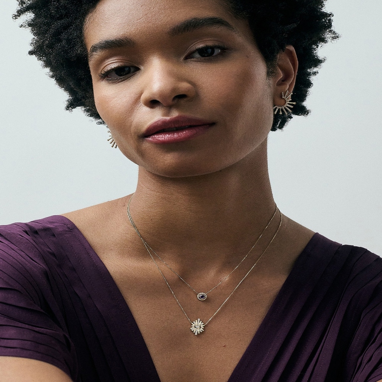 Solid Gold February Amethyst Pendant Necklace