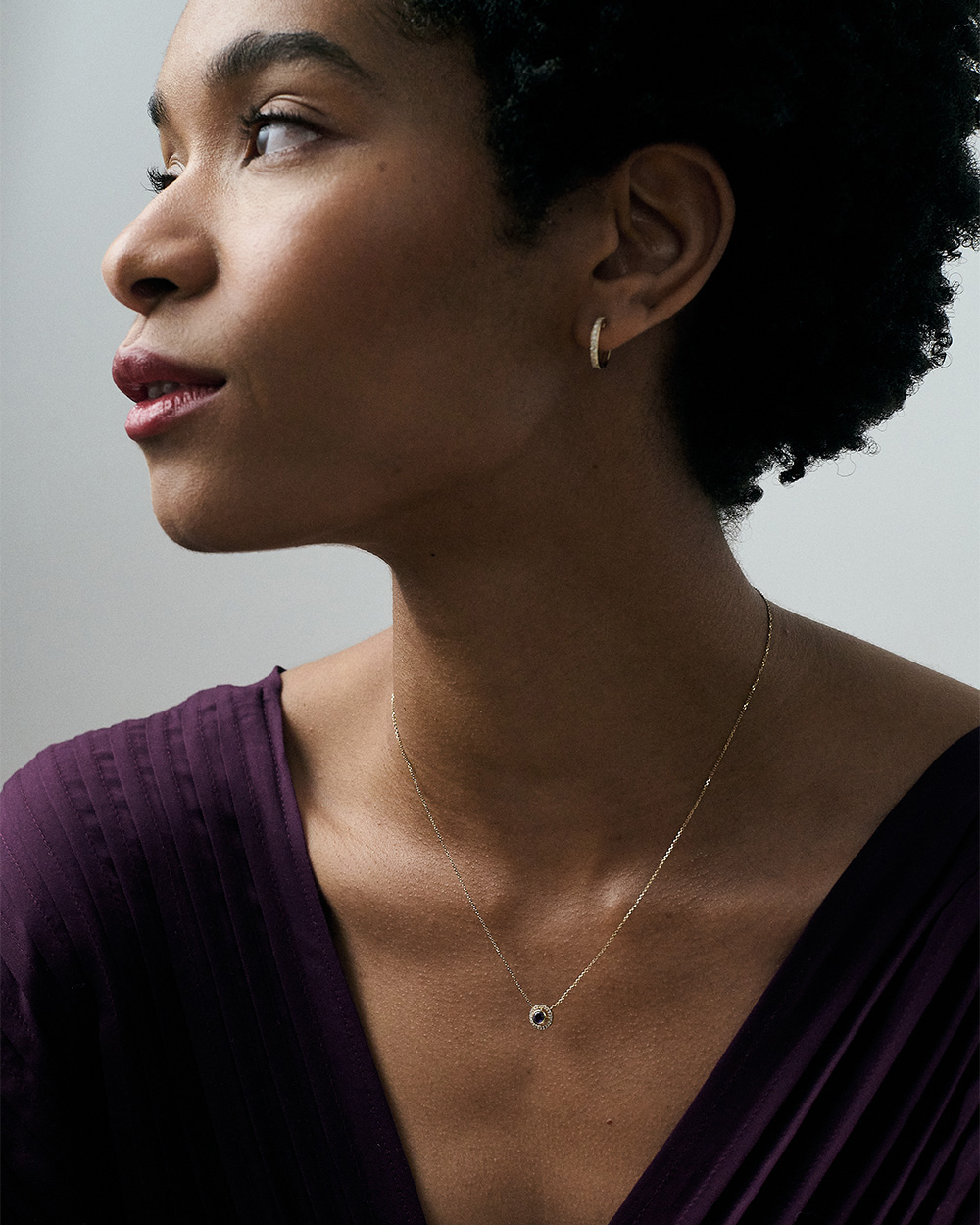 Solid Gold February Amethyst Pendant Necklace