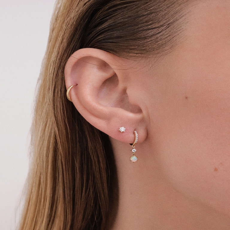 Solid Gold Interstellar Drop Opal and Lab Grown Diamond Earrings