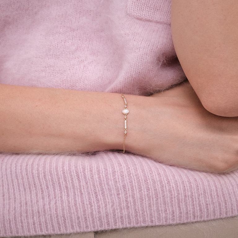 Solid Gold Interstellar Opal and Lab Grown Diamond Bracelet