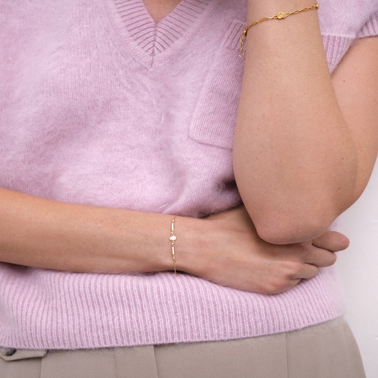 Solid Gold Interstellar Opal and Lab Grown Diamond Bracelet
