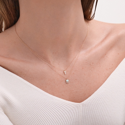 Solid Gold Interstellar Opal and Lab Grown Diamond Drop Necklace