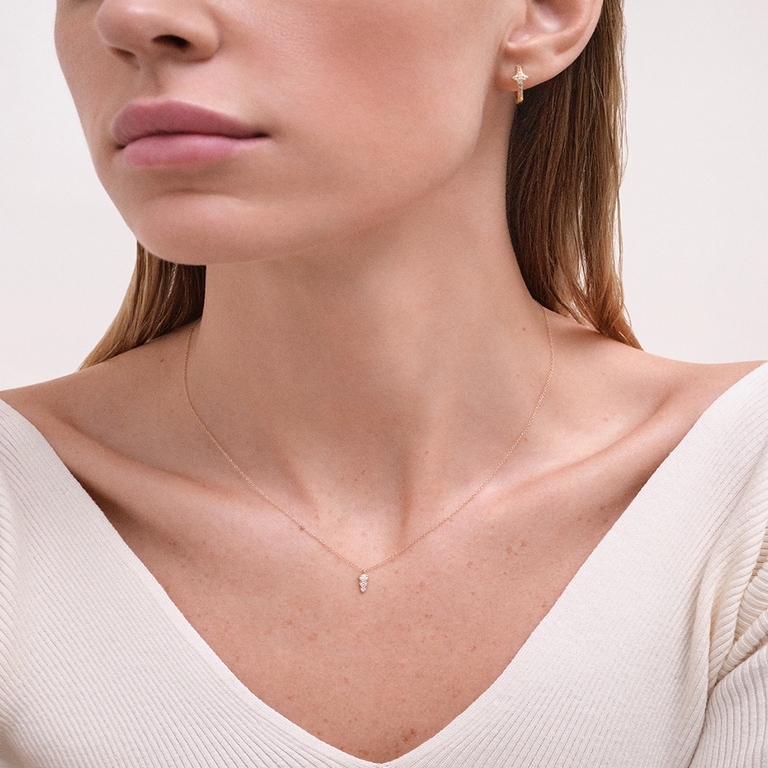 Solid Gold Interstellar Opal and Lab Grown Diamond Drop Necklace