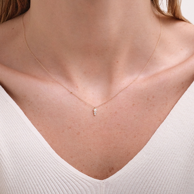 Solid Gold Interstellar Opal and Lab Grown Diamond Drop Necklace