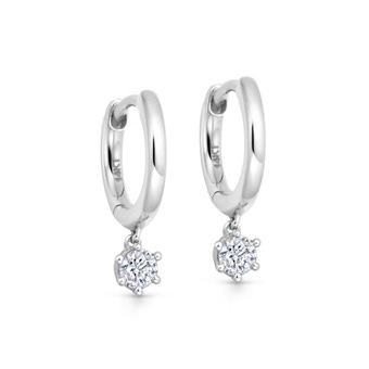 Solid White Gold Diamond Drop Hoop Earrings