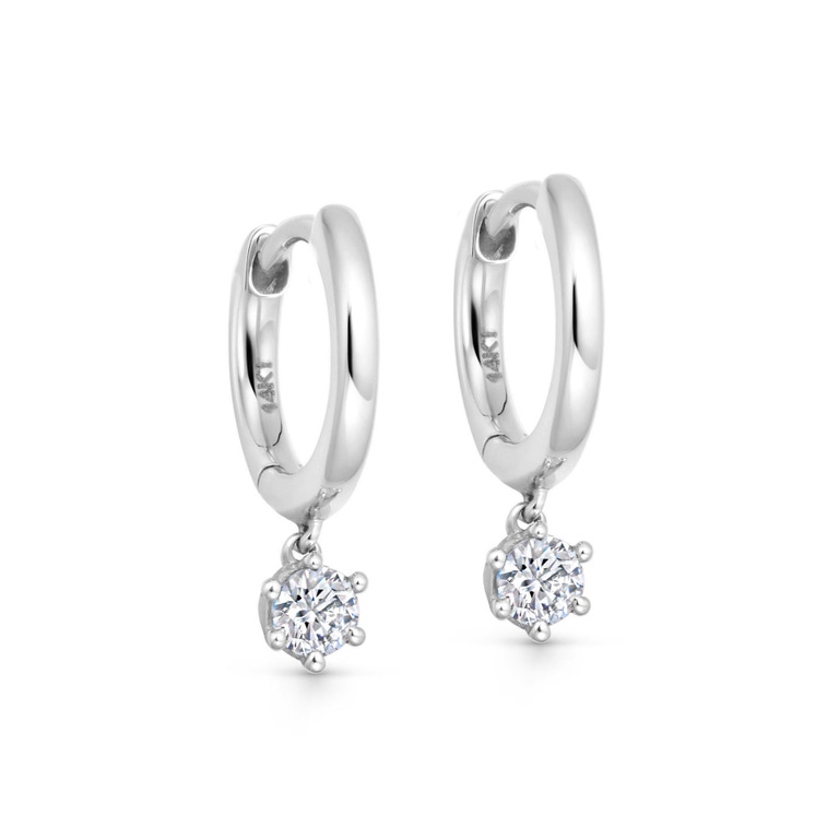 Solid White Gold Diamond Drop Hoop Earrings