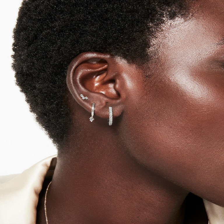 Solid White Gold Triple Diamond Stud Earrings