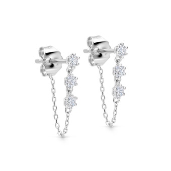 Solid White Gold Interstellar Diamond Chain Stud Earrings