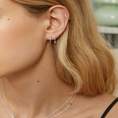 Solid White Gold Interstellar Diamond Drop Earrings
