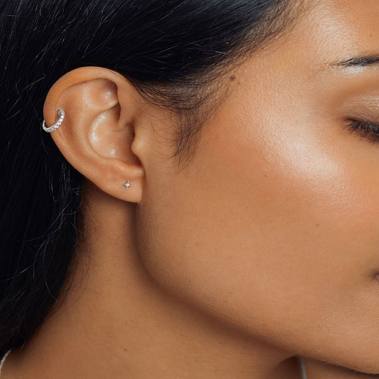 Solid White Gold Mini North Star Stud Earrings