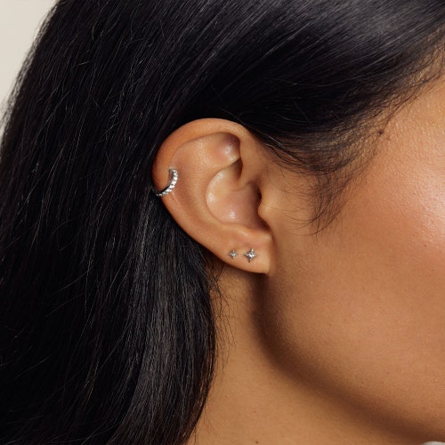 Solid White Gold Mini North Star Stud Earrings