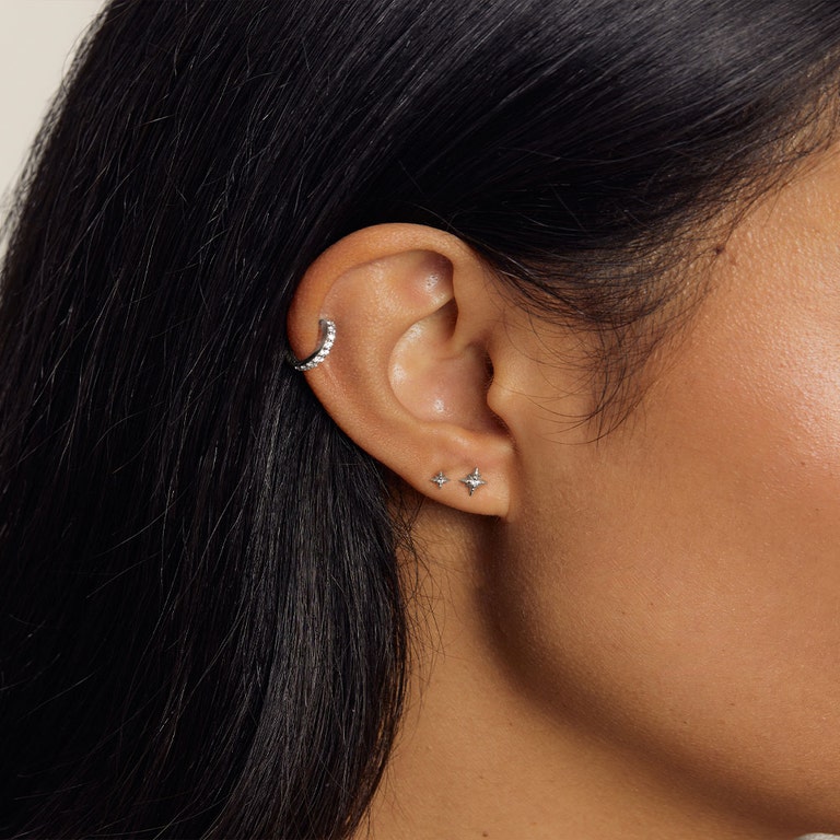 Solid White Gold Mini North Star Stud Earrings