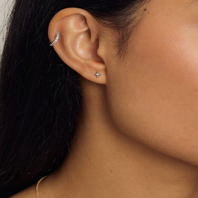 Solid White Gold North Star Stud Earrings