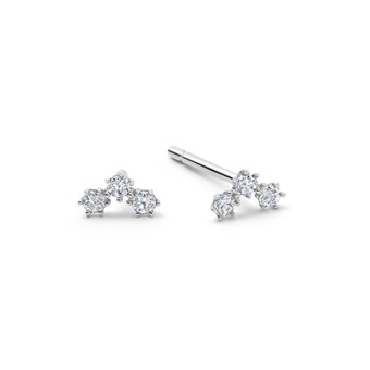 Solid White Gold Triple Diamond Stud Earrings