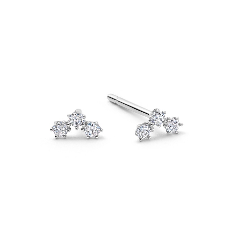 Solid White Gold Triple Diamond Stud Earrings