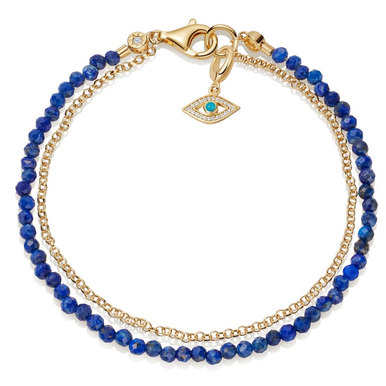 Lapis Evil Eye Charm Bracelet in yellow gold vermeil