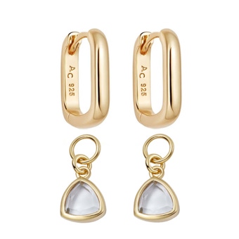 Gold White Topaz Triangle Charm Earring Set