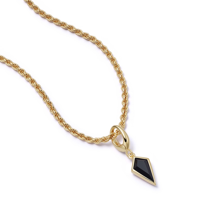 Gold Black Onyx Kite Charm Necklace Set