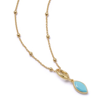 Gold Turquoise Marquise Charm Necklace Set