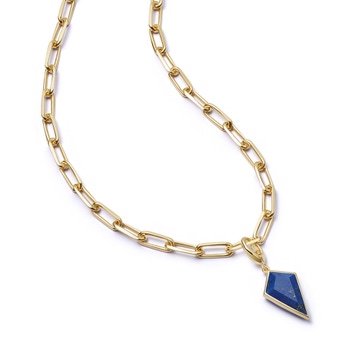 Gold Large Lapis Kite Charm Necklace Set