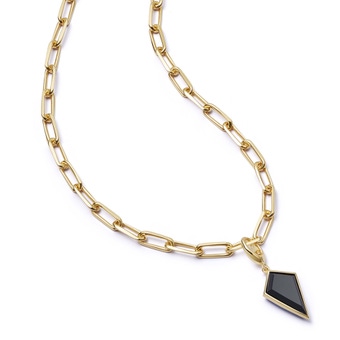 Gold Large Black Onyx Kite Charm Necklace Set