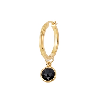 Gold Small Unisex Linia Hoop & Gold Black Onyx Charm Earring - Single