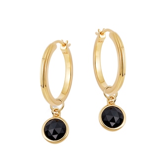 Gold Small Linia Hoops & Gold Black Onyx Charm Earrings 