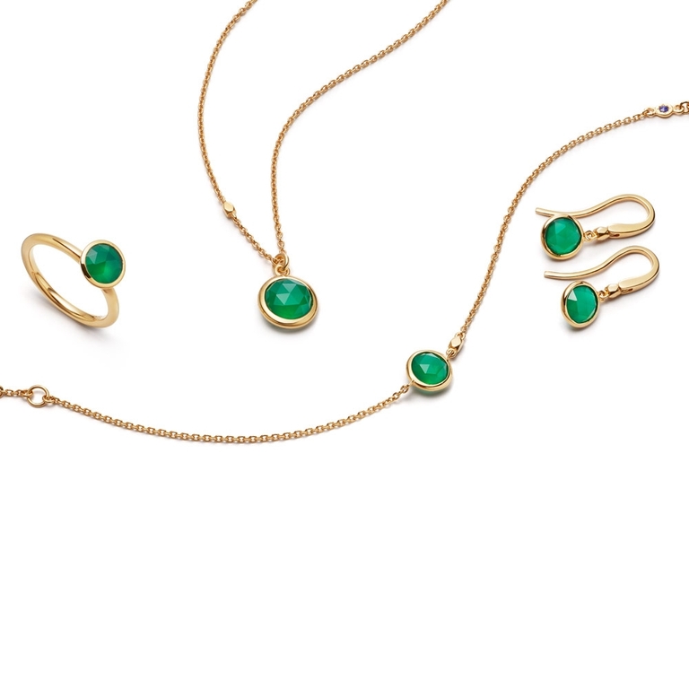 Mini Round Stilla Green Onyx Earrings in Yellow Gold Vermeil