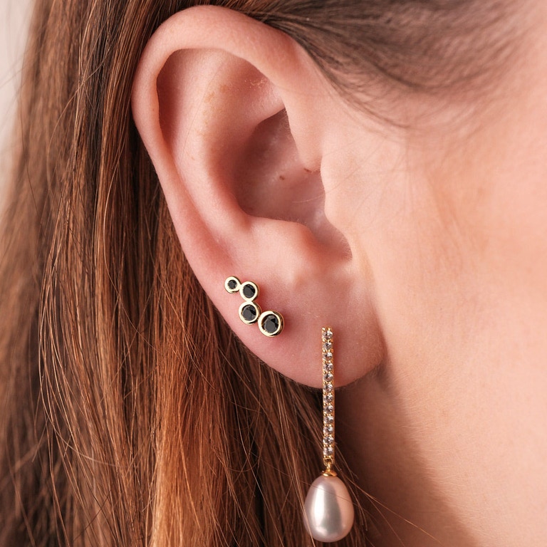 Gold Polaris Black Spinel Ear Crawlers