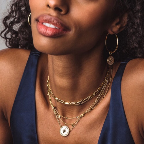 Gold Large Polaris Mother of Pearl Drop Hoop Earrings