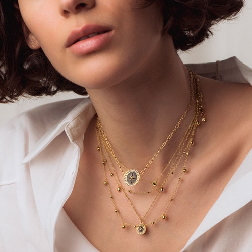 Gold Large Polaris Black Onyx Pendant Necklace