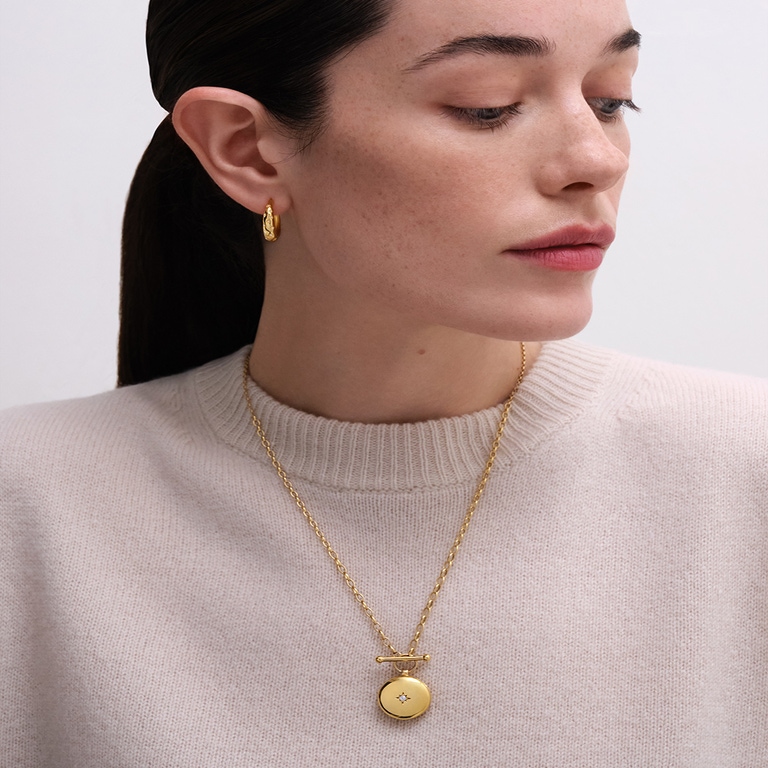 Gold Biography T-Bar Locket Necklace