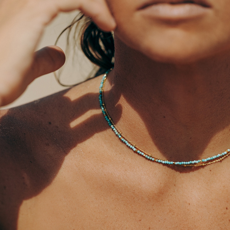 Gold Biography Turquoise Necklace