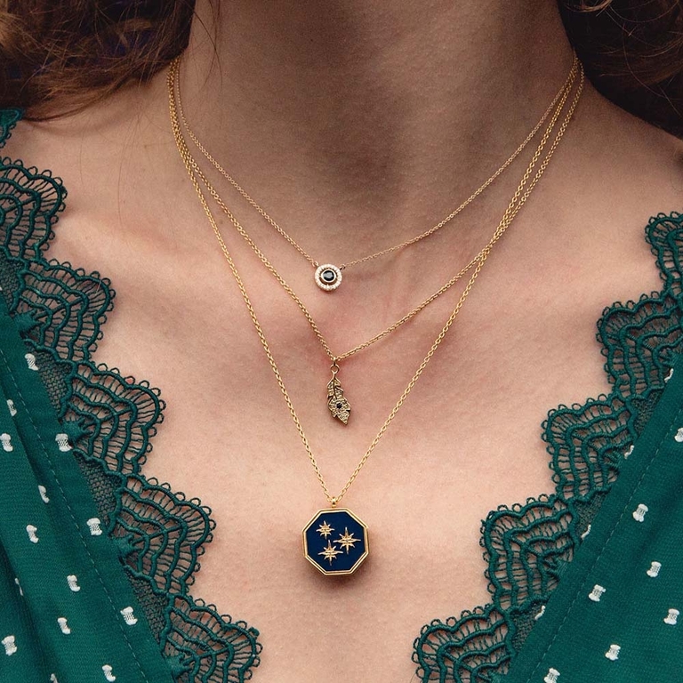 Celestial Blue Enamel Constellation Locket Necklace in Yellow Gold Vermeil