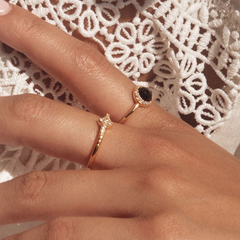 Gold Luna Black Onyx Ring