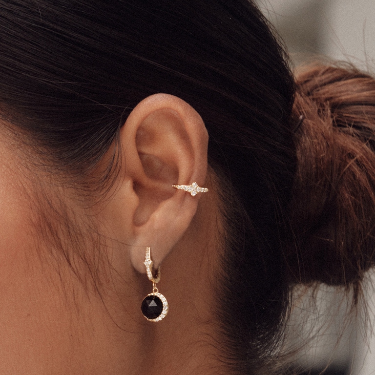 Gold Luna Black Onyx Drop Earrings
