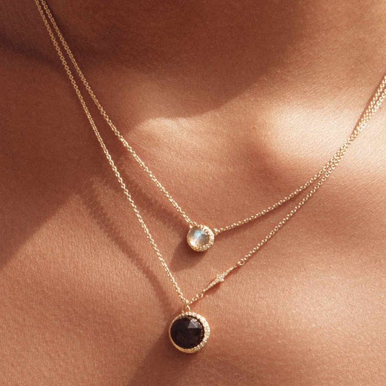 Gold Luna Labradorite Pendant Necklace