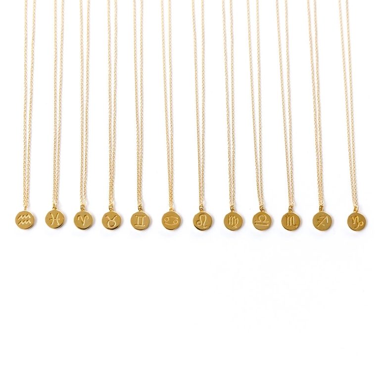 Pisces Zodiac Biography Pendant Necklace in Yellow Gold Vermeil