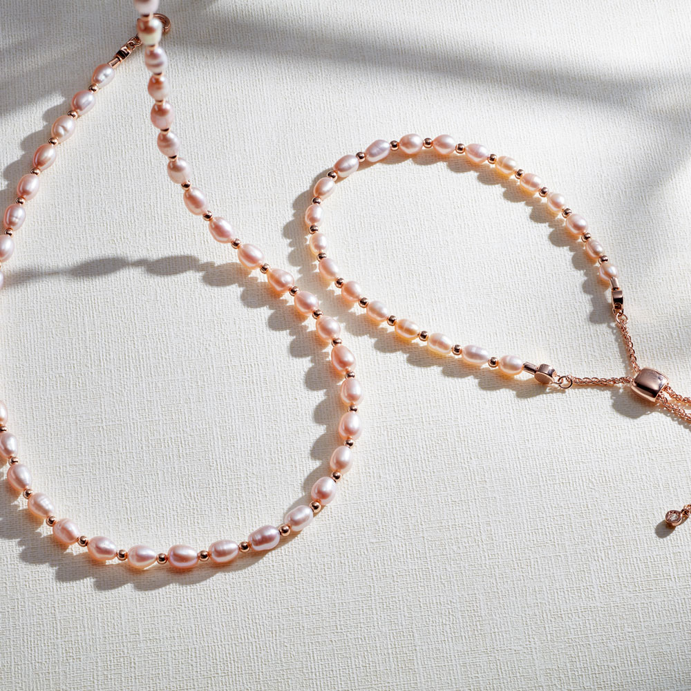 rose gold pearl bracelet and choker necklace