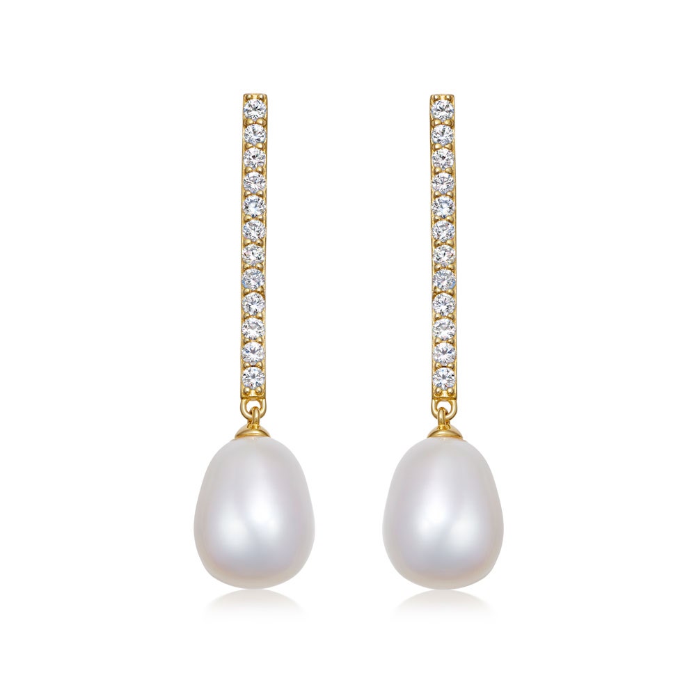 gold drop earrings with sapphire stud