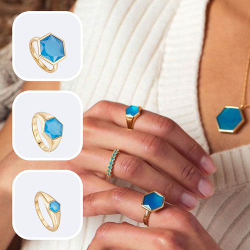 blue agate deco ring stack