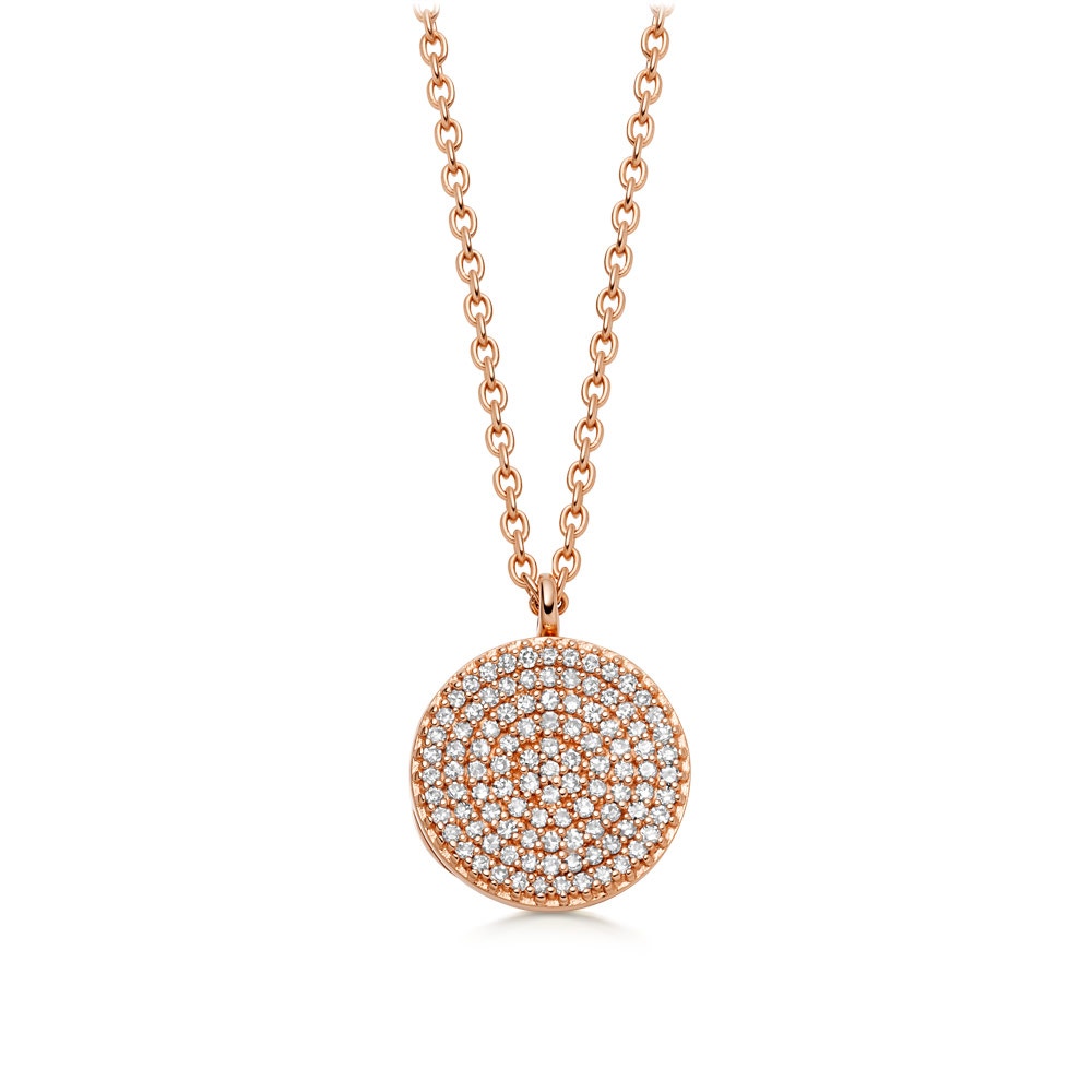 14ct rose gold locket necklace with diamonds