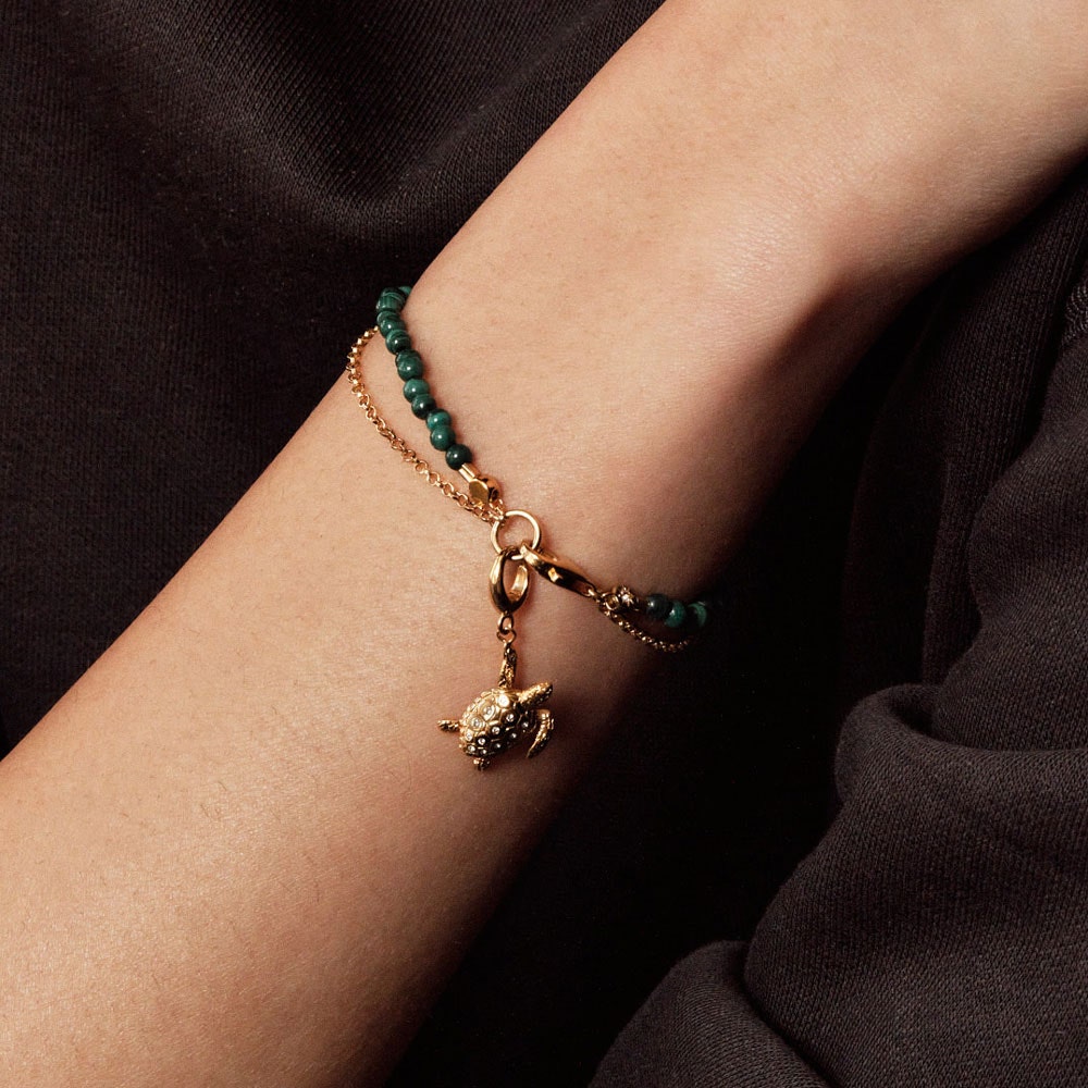 malachite charm bracelet with turtle charm