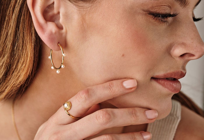 pearl hoop earrings and pearl ring