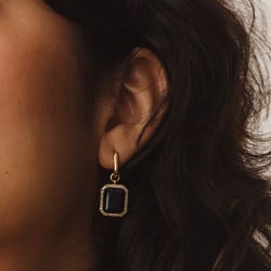 statement gold drop earrings with black onyx
